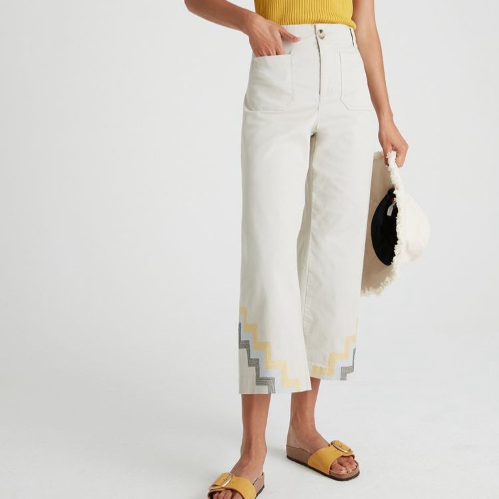 🆕 Anthro Hallee Embroidered Wide Leg Pants